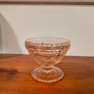 Vintage Jeannette Glass Holiday Button & Bows Pink Sherbet Bowl